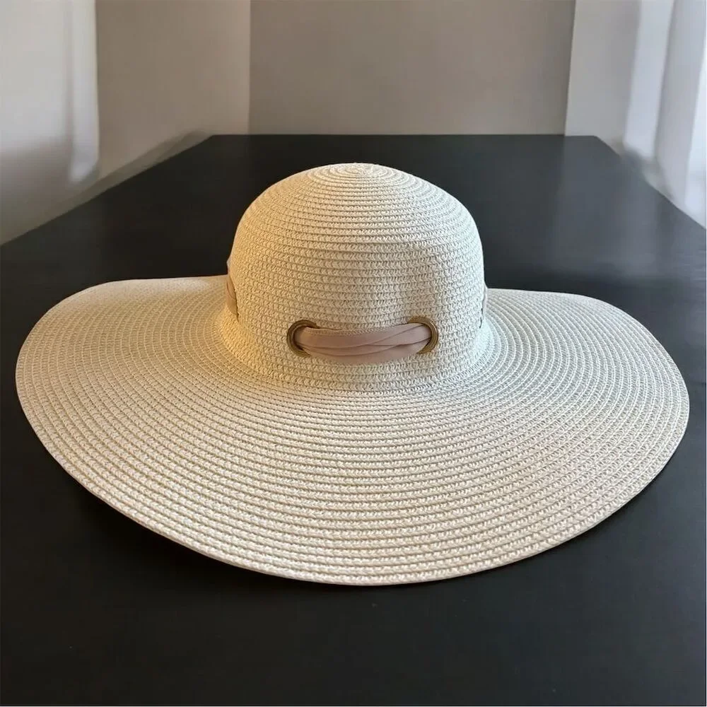 Amazon Women's Ivory Wide Brim Sun Hat w/ Changeable Scarf Medium